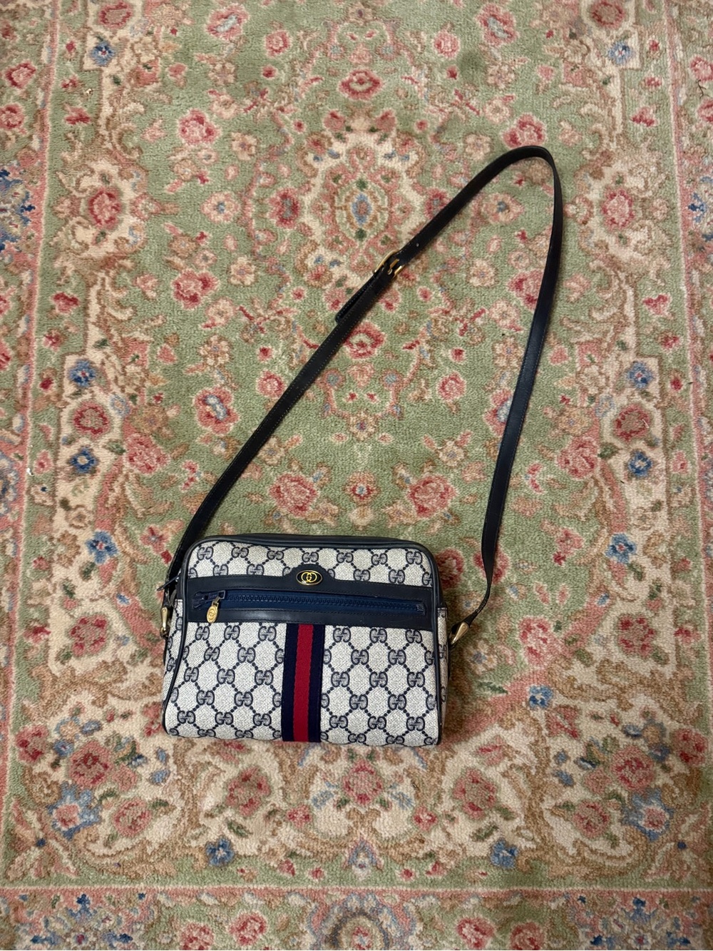Gucci Blue, White & Red GG Canvas Crossbody Bag
